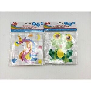 2 Pack Cross Stitch Kit 1 Unicorn 1 Frog 6 colors each NEW SEALED